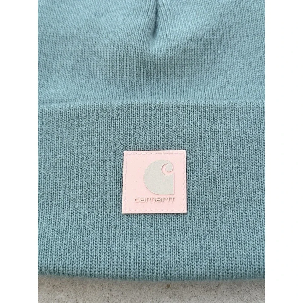Carhartt Kids Knit A18 Rubber Patch Beanie Beanie Hat In Pantina New With Tags - Picture 3 of 8